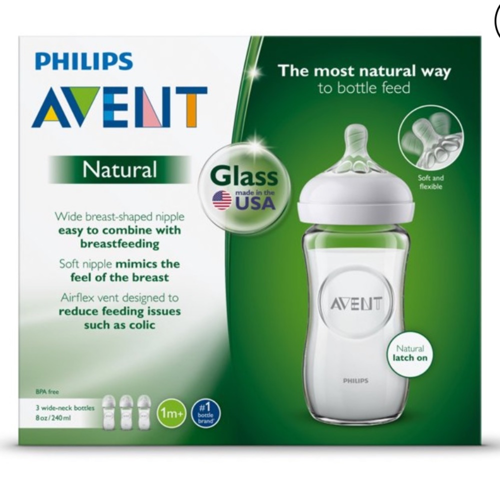 Philips Avent Philips Avent Natural Glass Baby Bottle, 8oz, 3pk - 2nd set